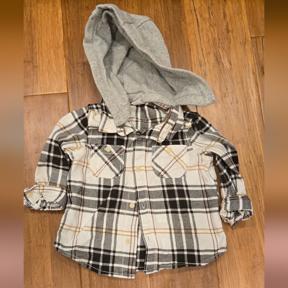 Baby Gap Long Sleeve Button Down Shirt With Removable Hood